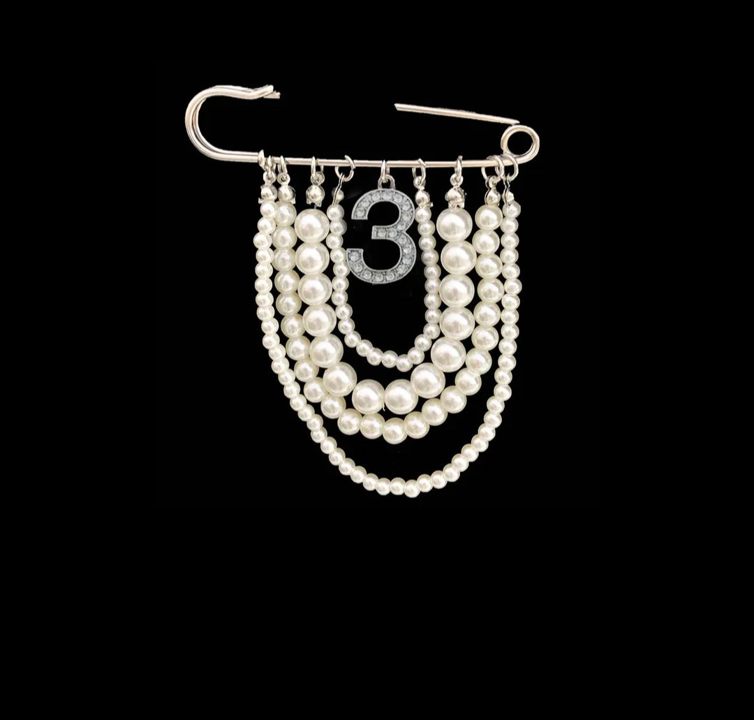 Sorority Line number safety pin brooch