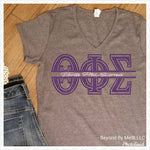 Load image into Gallery viewer, Theta Phi Sigma split greek letter tee.
